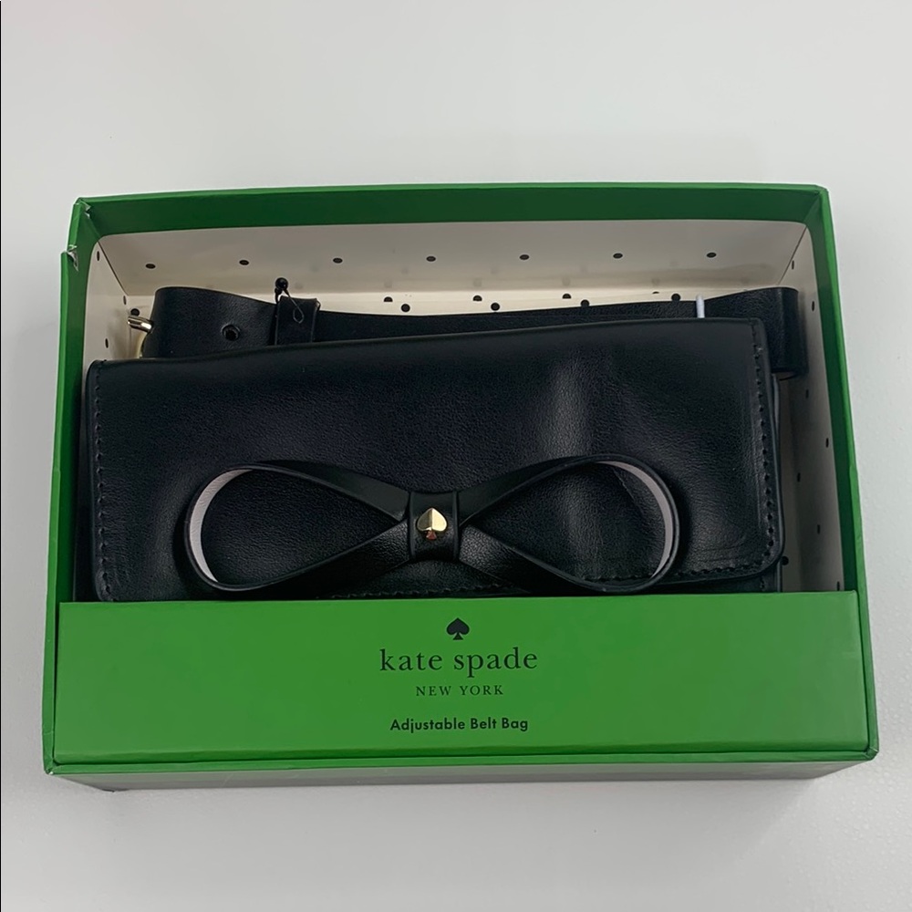 Kate Spade Leather Black Adjustable Belt Bag Bow Accent Size S/M New NWT in box